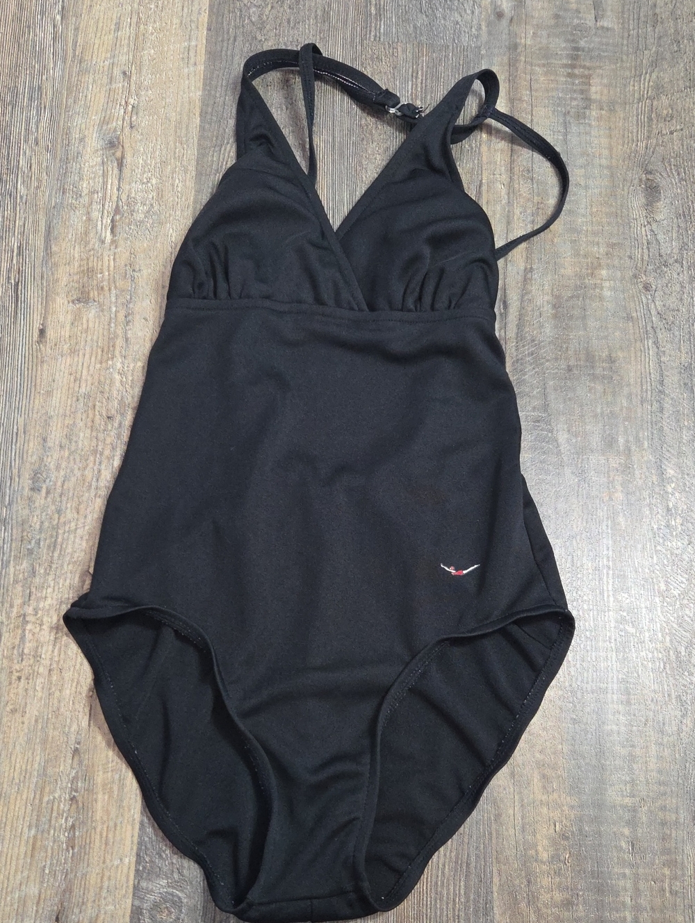 Vintage Black One-Piece Swim Suit with V-Neck